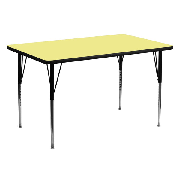 English Elm Wren Durable Thermal Laminate Activity Table with Adjustable Legs for Collaborative Learning Spaces Yellow 30"W x 60"L XU-A3060-REC-YEL-T-A-GG