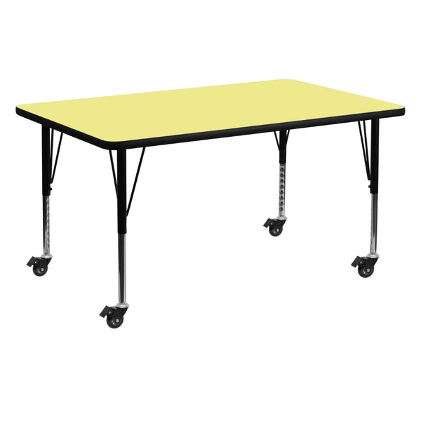English Elm Wren Mobile Activity Table - Height Adjustable, Durable Design for Collaborative Learning Spaces Yellow 30"W x 60"L XU-A3060-REC-YEL-T-P-CAS-GG
