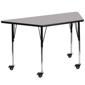 English Elm Wren Mobile Trapezoid Activity Table with Height Adjustable Legs for Flexible Collaborative Spaces Gray 29.5"W x 57.25"L Trapezoid XU-A3060-TRAP-GY-T-A-CAS-GG