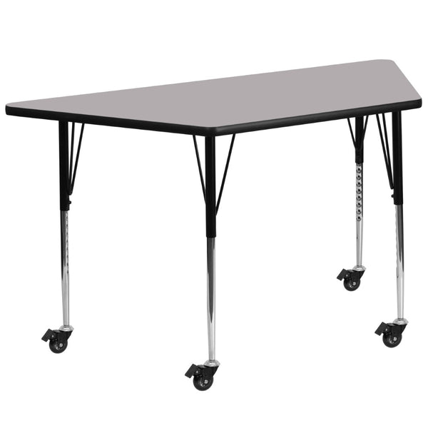 English Elm Wren Mobile Trapezoid Activity Table with Height Adjustable Legs for Flexible Collaborative Spaces Gray 29.5"W x 57.25"L Trapezoid XU-A3060-TRAP-GY-T-A-CAS-GG