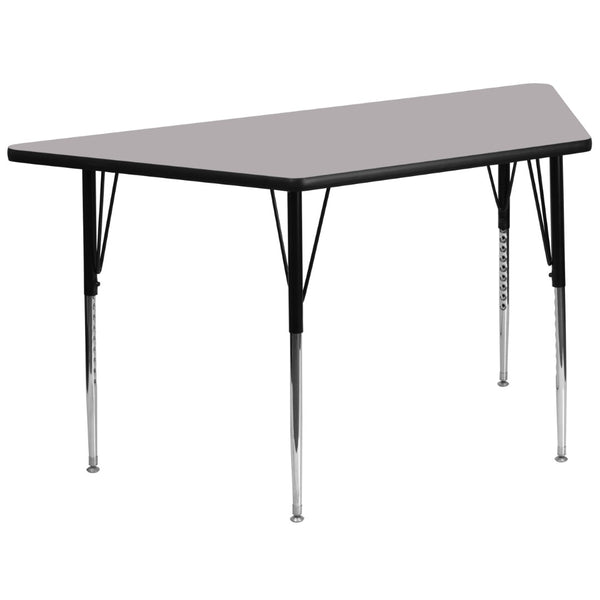 English Elm Wren Versatile Trapezoid Activity Table with Durable Thermal Laminate & Adjustable Height for All Users Gray 29.5"W x 57.25"L Trapezoid XU-A3060-TRAP-GY-T-A-GG