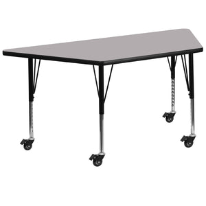 English Elm Wren Mobile Trapezoid Activity Table - Durable, Height Adjustable for Young Learners & Group Activities Gray 29.5"W x 57.25"L Trapezoid XU-A3060-TRAP-GY-T-P-CAS-GG
