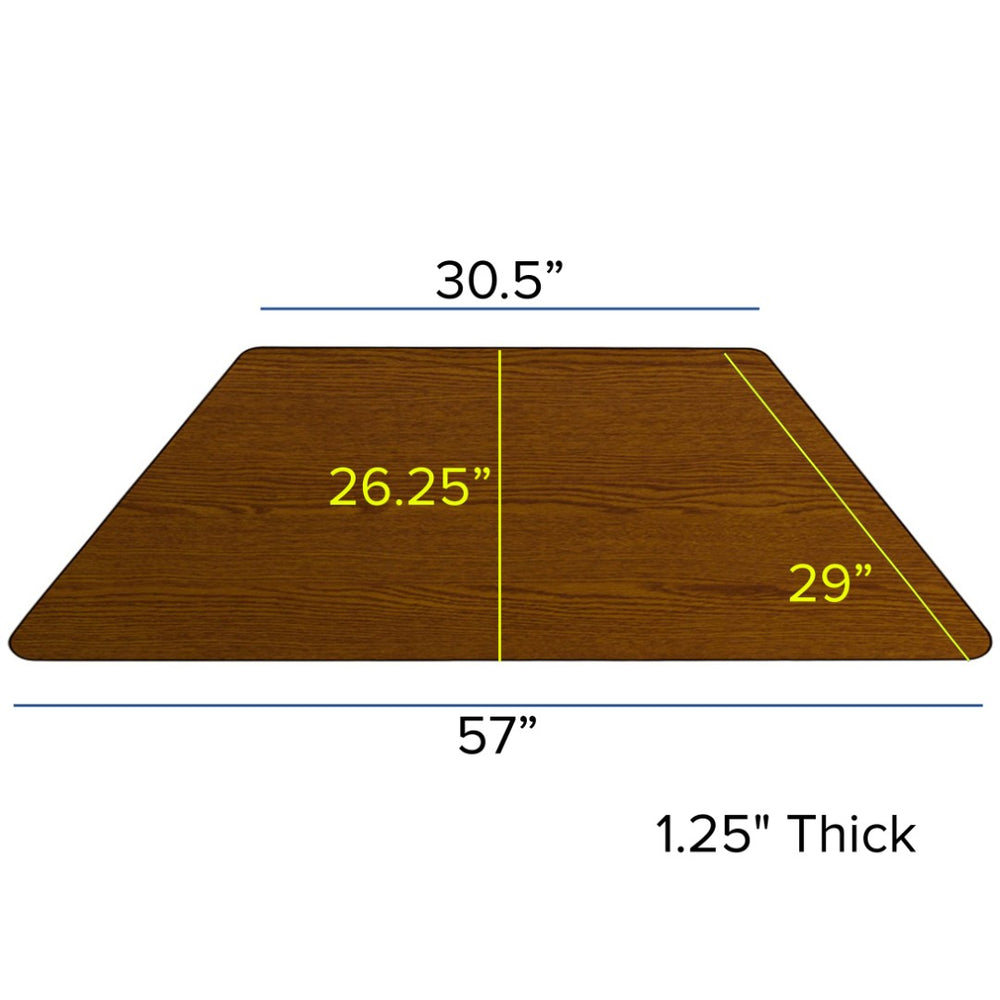 English Elm Wren Durable Height Adjustable Activity Table for Kids - Perfect for Collaborative Learning Spaces Oak 29.5"W x 57.25"L Trapezoid XU-A3060-TRAP-OAK-H-P-GG