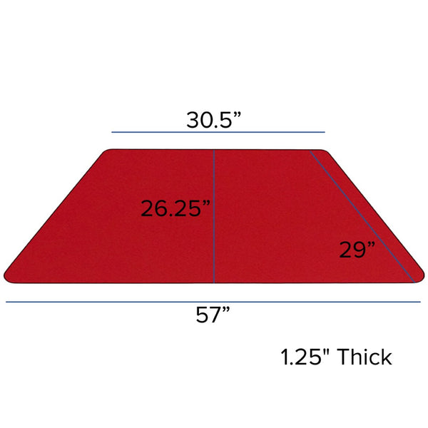 English Elm Wren Mobile Trapezoid Activity Table with Height Adjustable Legs for Flexible Collaborative Spaces Red 29.5"W x 57.25"L Trapezoid XU-A3060-TRAP-RED-T-A-CAS-GG