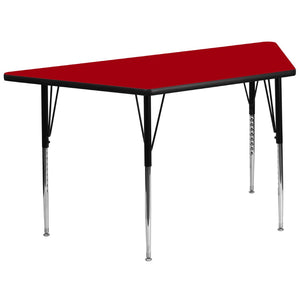 English Elm Wren Versatile Trapezoid Activity Table with Durable Thermal Laminate & Adjustable Height for All Users Red 29.5"W x 57.25"L Trapezoid XU-A3060-TRAP-RED-T-A-GG
