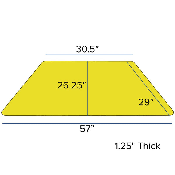 English Elm Wren Mobile Trapezoid Activity Table with Height Adjustable Legs for Flexible Collaborative Spaces Yellow 29.5"W x 57.25"L Trapezoid XU-A3060-TRAP-YEL-T-A-CAS-GG
