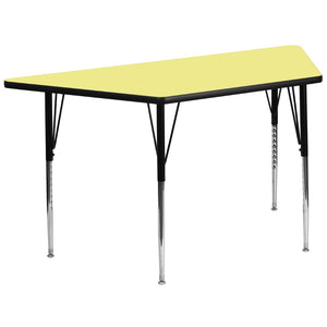 English Elm Wren Versatile Trapezoid Activity Table with Durable Thermal Laminate & Adjustable Height for All Users Yellow 29.5"W x 57.25"L Trapezoid XU-A3060-TRAP-YEL-T-A-GG
