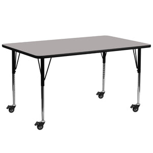 English Elm Wren Mobile Rectangular Activity Table with Height Adjustable Legs for Classrooms and Home Use Gray 30"W x 72"L XU-A3072-REC-GY-H-A-CAS-GG
