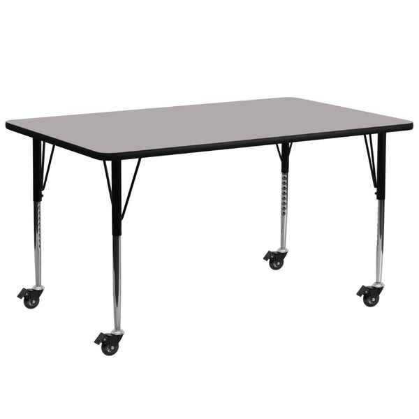 English Elm Wren Mobile Rectangular Activity Table with Height Adjustable Legs for Classrooms and Home Use Gray 30"W x 72"L XU-A3072-REC-GY-H-A-CAS-GG