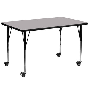 English Elm Wren Mobile Rectangular Thermal Laminate Activity Table with Adjustable Height for Versatile Use Gray 30"W x 72"L XU-A3072-REC-GY-T-A-CAS-GG