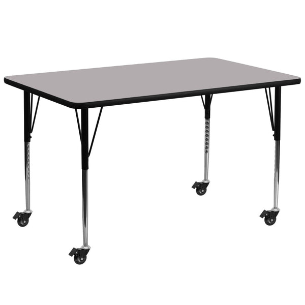 English Elm Wren Mobile Rectangular Thermal Laminate Activity Table with Adjustable Height for Versatile Use Gray 30"W x 72"L XU-A3072-REC-GY-T-A-CAS-GG