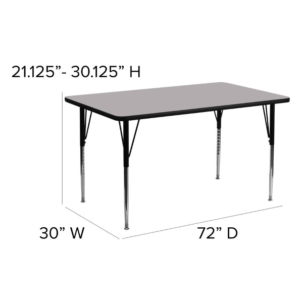 English Elm Wren Rectangular Thermal Laminate Activity Table – Durable, Height Adjustable for Versatile Use Gray 30"W x 72"L XU-A3072-REC-GY-T-A-GG