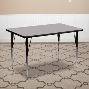 English Elm Wren Rectangular Thermal Laminate Activity Table – Durable, Height Adjustable for Versatile Use Gray 30"W x 72"L XU-A3072-REC-GY-T-A-GG