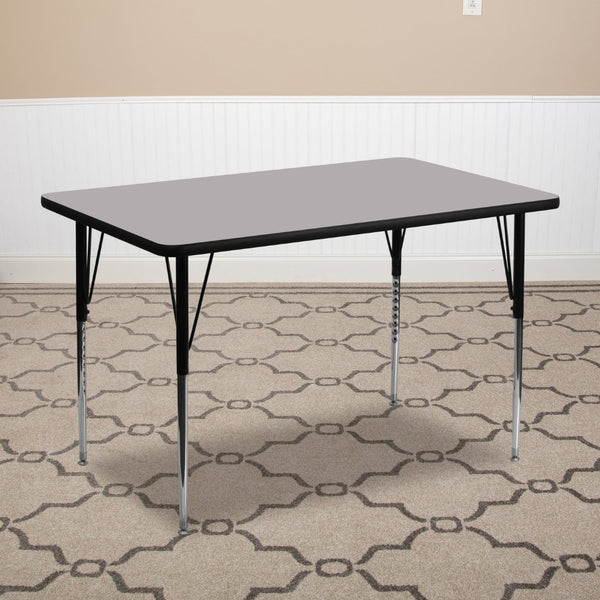 English Elm Wren Rectangular Thermal Laminate Activity Table – Durable, Height Adjustable for Versatile Use Gray 30"W x 72"L XU-A3072-REC-GY-T-A-GG