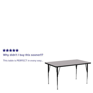 English Elm Wren Rectangular Thermal Laminate Activity Table – Durable, Height Adjustable for Versatile Use Gray 30"W x 72"L XU-A3072-REC-GY-T-A-GG