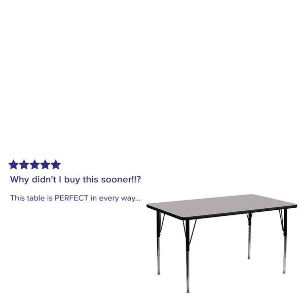 English Elm Wren Rectangular Thermal Laminate Activity Table – Durable, Height Adjustable for Versatile Use Gray 30"W x 72"L XU-A3072-REC-GY-T-A-GG