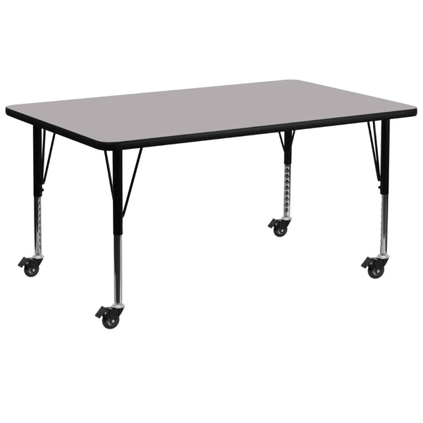 English Elm Wren Mobile Rectangular Activity Table for Early Learners - Height Adjustable, Durable & Versatile Gray 30"W x 72"L XU-A3072-REC-GY-T-P-CAS-GG