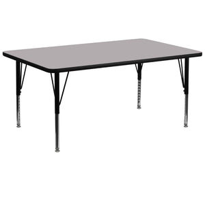 English Elm Wren Rectangular Thermal Laminate Activity Table - Height Adjustable for Creative Learning Spaces Gray 30"W x 72"L XU-A3072-REC-GY-T-P-GG