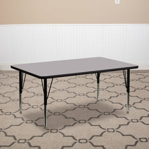 English Elm Wren Rectangular Thermal Laminate Activity Table - Height Adjustable for Creative Learning Spaces Gray 30"W x 72"L XU-A3072-REC-GY-T-P-GG