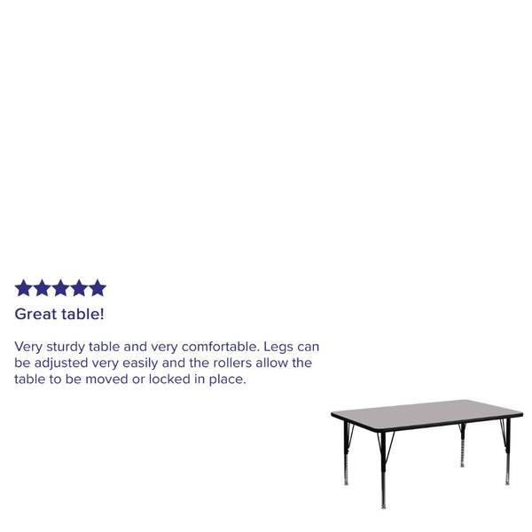 English Elm Wren Rectangular Thermal Laminate Activity Table - Height Adjustable for Creative Learning Spaces Gray 30"W x 72"L XU-A3072-REC-GY-T-P-GG