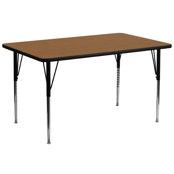 English Elm Wren Rectangular Thermal Laminate Activity Table – Durable, Height Adjustable for Versatile Use Oak 30"W x 72"L XU-A3072-REC-OAK-T-A-GG