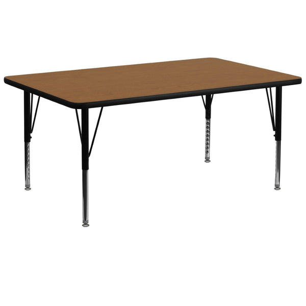 English Elm Wren Rectangular Thermal Laminate Activity Table - Height Adjustable for Creative Learning Spaces Oak 30"W x 72"L XU-A3072-REC-OAK-T-P-GG