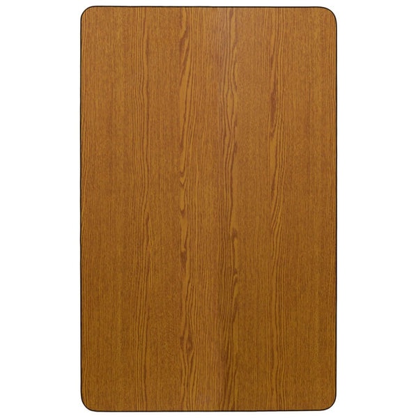 English Elm Wren Rectangular Thermal Laminate Activity Table - Height Adjustable for Creative Learning Spaces Oak 30"W x 72"L XU-A3072-REC-OAK-T-P-GG