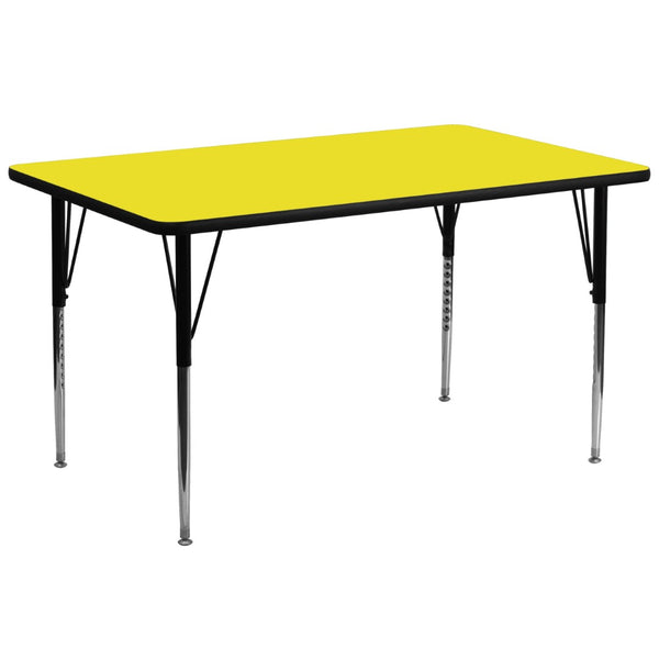 English Elm Wren Rectangular Heavy-Duty Activity Table with Adjustable Height for Classrooms and Meeting Spaces Yellow 30"W x 72"L XU-A3072-REC-YEL-H-A-GG