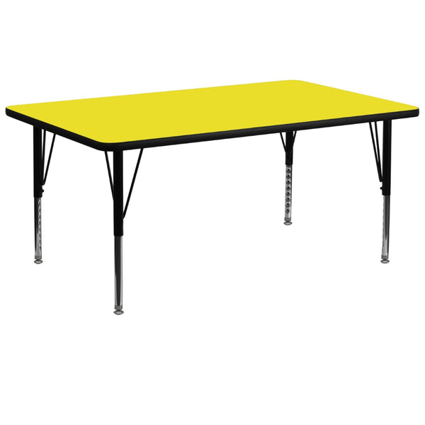 English Elm Wren Versatile Height Adjustable Activity Table for Kids - Durable, Stain-Resistant Workspace Solution Yellow 30"W x 72"L XU-A3072-REC-YEL-H-P-GG