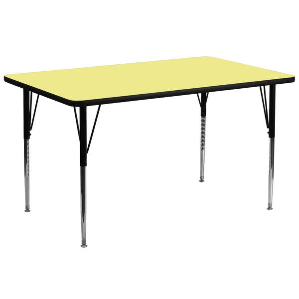 English Elm Wren Rectangular Thermal Laminate Activity Table – Durable, Height Adjustable for Versatile Use Yellow 30"W x 72"L XU-A3072-REC-YEL-T-A-GG