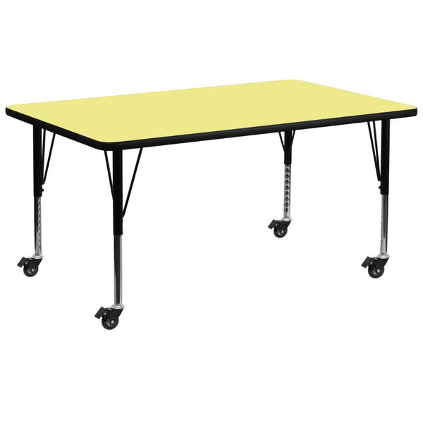 English Elm Wren Mobile Rectangular Activity Table for Early Learners - Height Adjustable, Durable & Versatile Yellow 30"W x 72"L XU-A3072-REC-YEL-T-P-CAS-GG