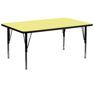 English Elm Wren Rectangular Thermal Laminate Activity Table - Height Adjustable for Creative Learning Spaces Yellow 30"W x 72"L XU-A3072-REC-YEL-T-P-GG