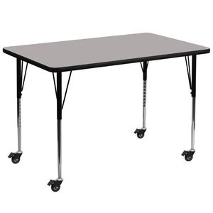 English Elm Wren Mobile Rectangular Activity Table with Adjustable Height for Flexible Learning & Collaboration Gray 36"W x 72"L XU-A3672-REC-GY-H-A-CAS-GG