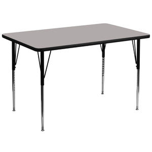 English Elm Wren Durable Activity Table with Adjustable Height for Classrooms, Training Rooms, and Home Use Gray 36"W x 72"L XU-A3672-REC-GY-H-A-GG