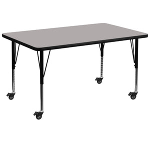 English Elm Wren Mobile Rectangular Activity Table for Classrooms - Height Adjustable, Durable, Easy to Move Gray 36"W x 72"L XU-A3672-REC-GY-H-P-CAS-GG