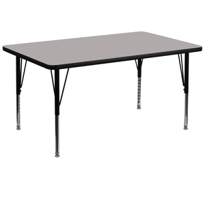 English Elm Wren Height-Adjustable Rectangular Activity Table for Early Childhood Learning and Collaboration Gray 36"W x 72"L XU-A3672-REC-GY-H-P-GG