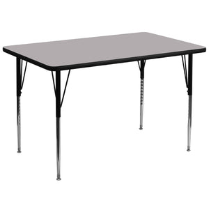 English Elm Wren Rectangular Activity Table with Thermal Laminate Top and Adjustable Height for Versatile Use Gray 36"W x 72"L XU-A3672-REC-GY-T-A-GG