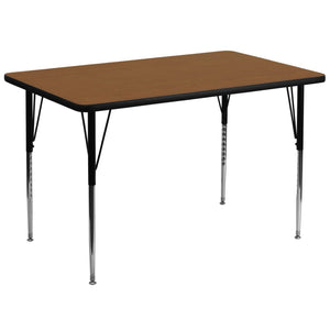 English Elm Wren Durable Activity Table with Adjustable Height for Classrooms, Training Rooms, and Home Use Oak 36"W x 72"L XU-A3672-REC-OAK-H-A-GG