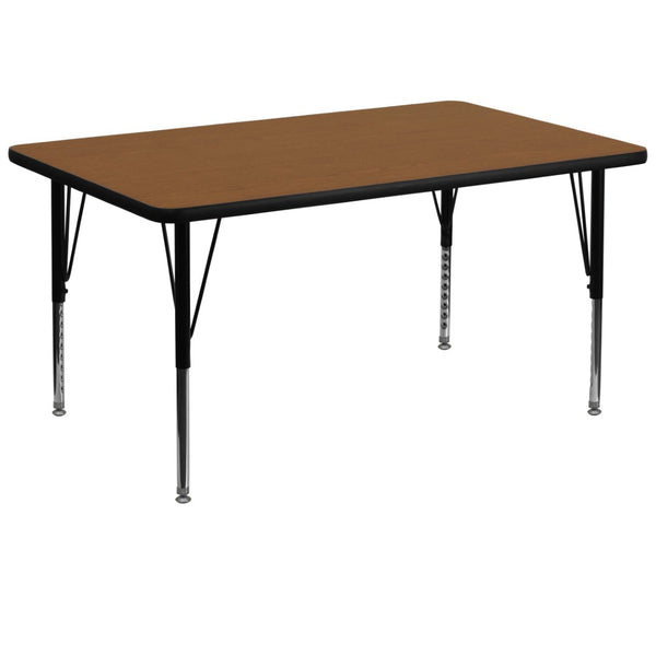 English Elm Wren Height-Adjustable Rectangular Activity Table for Early Childhood Learning and Collaboration Oak 36"W x 72"L XU-A3672-REC-OAK-H-P-GG