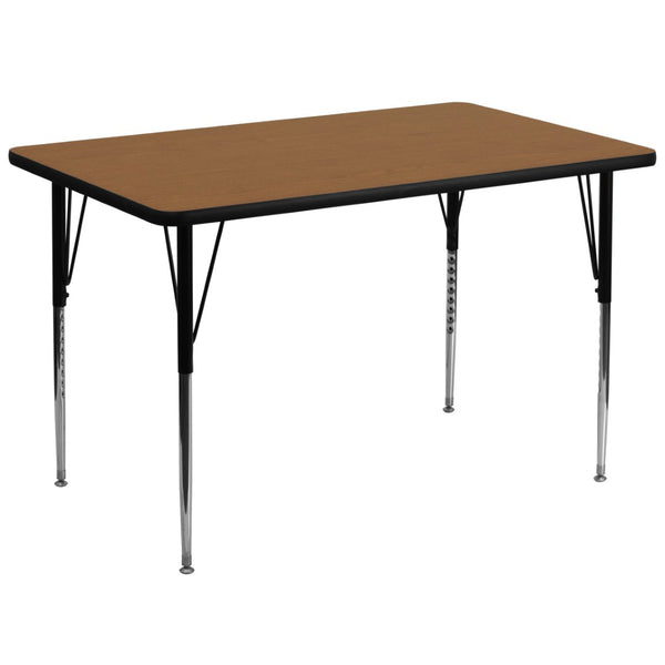 English Elm Wren Rectangular Activity Table with Thermal Laminate Top and Adjustable Height for Versatile Use Oak 36"W x 72"L XU-A3672-REC-OAK-T-A-GG