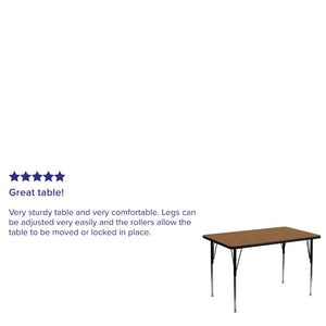 English Elm Wren Rectangular Activity Table with Thermal Laminate Top and Adjustable Height for Versatile Use Oak 36"W x 72"L XU-A3672-REC-OAK-T-A-GG