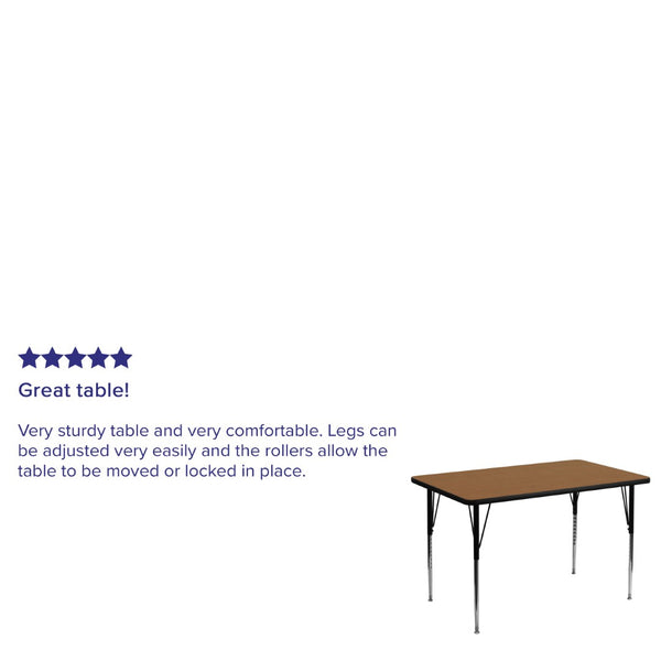 English Elm Wren Rectangular Activity Table with Thermal Laminate Top and Adjustable Height for Versatile Use Oak 36"W x 72"L XU-A3672-REC-OAK-T-A-GG