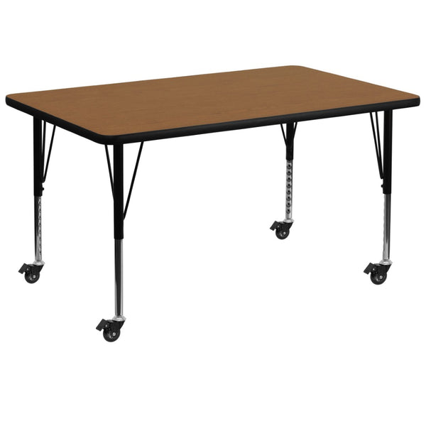English Elm Wren Mobile Activity Table - Durable, Height Adjustable Design for Classrooms & Early Learning Centers Oak 36"W x 72"L XU-A3672-REC-OAK-T-P-CAS-GG