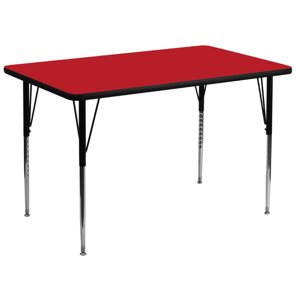 English Elm Wren Durable Activity Table with Adjustable Height for Classrooms, Training Rooms, and Home Use Red 36"W x 72"L XU-A3672-REC-RED-H-A-GG
