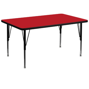 English Elm Wren Height-Adjustable Rectangular Activity Table for Early Childhood Learning and Collaboration Red 36"W x 72"L XU-A3672-REC-RED-H-P-GG