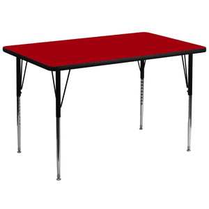 English Elm Wren Rectangular Activity Table with Thermal Laminate Top and Adjustable Height for Versatile Use Red 36"W x 72"L XU-A3672-REC-RED-T-A-GG