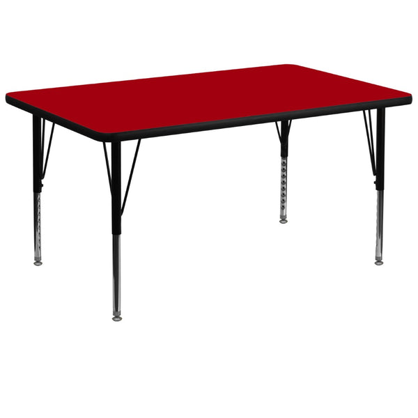 English Elm Wren Rectangular Activity Table – Durable, Height Adjustable Design for Classrooms & Playrooms Red 36"W x 72"L XU-A3672-REC-RED-T-P-GG