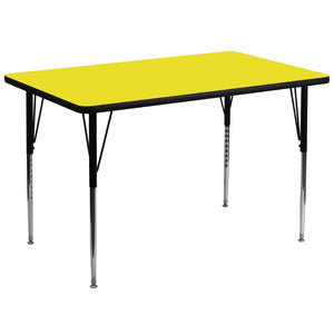 English Elm Wren Durable Activity Table with Adjustable Height for Classrooms, Training Rooms, and Home Use Yellow 36"W x 72"L XU-A3672-REC-YEL-H-A-GG