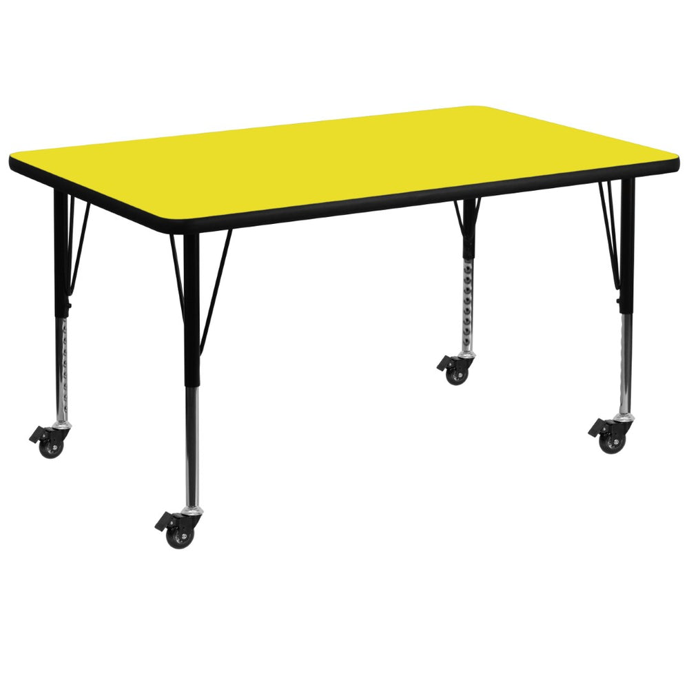 English Elm Wren Mobile Rectangular Activity Table for Classrooms - Height Adjustable, Durable, Easy to Move Yellow 36"W x 72"L XU-A3672-REC-YEL-H-P-CAS-GG