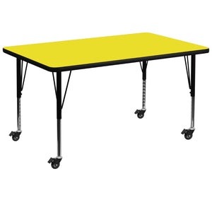 English Elm Wren Mobile Rectangular Activity Table for Classrooms - Height Adjustable, Durable, Easy to Move Yellow 36"W x 72"L XU-A3672-REC-YEL-H-P-CAS-GG